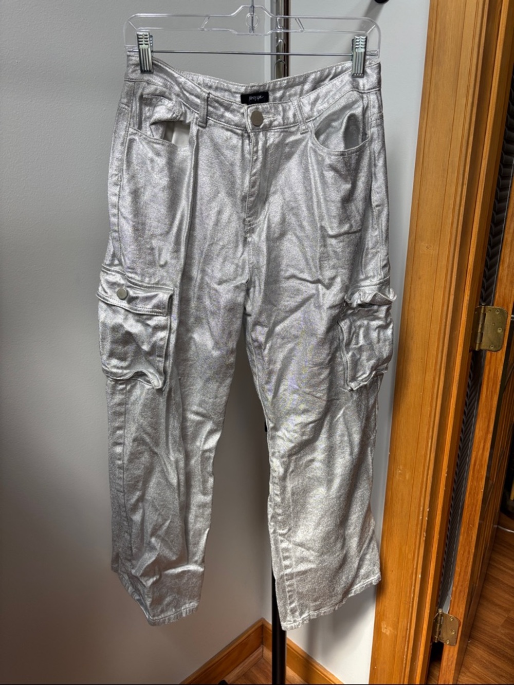 Nasty Gal Metallic Silver Cargo Pants